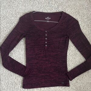 Hollister Maroon Heather Long Sleeve Henley Tee